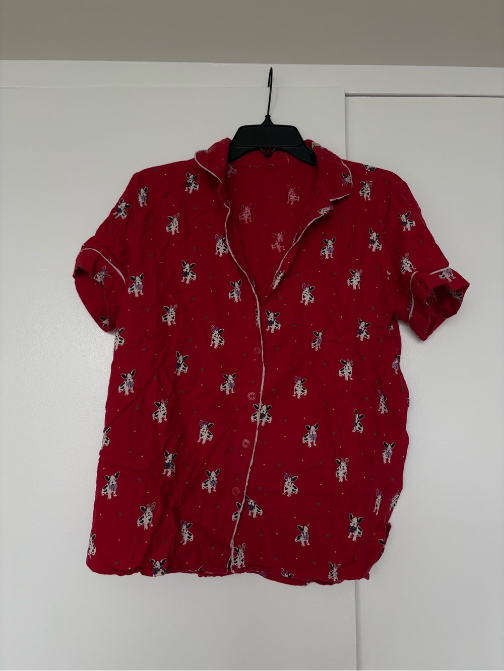 J. Crew Red Short-Sleeve Button Pajama Top with Dog Print